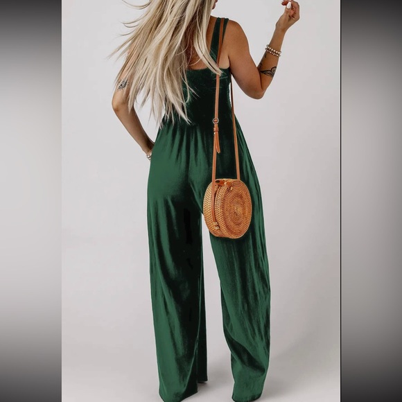 ☀️Last 1 Emory Smocked Bodice Jumpsuit w/Pockets Hunter Green Yoga Bitch NWT - Picture 7 of 13